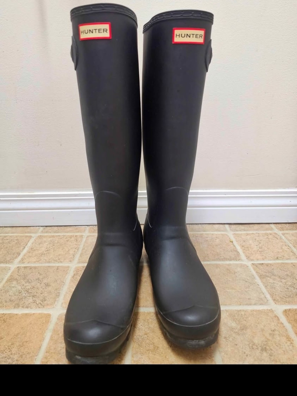Hunter Tall Black Rubber Rain Boots with Red Logo Trim